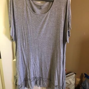 Lane Bryant Grey soft swing top w/ lace design at bottom. Size 26/28